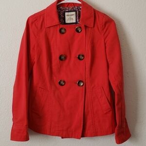 Old Navy Red Cotton Pea Coat Size Extra-Small